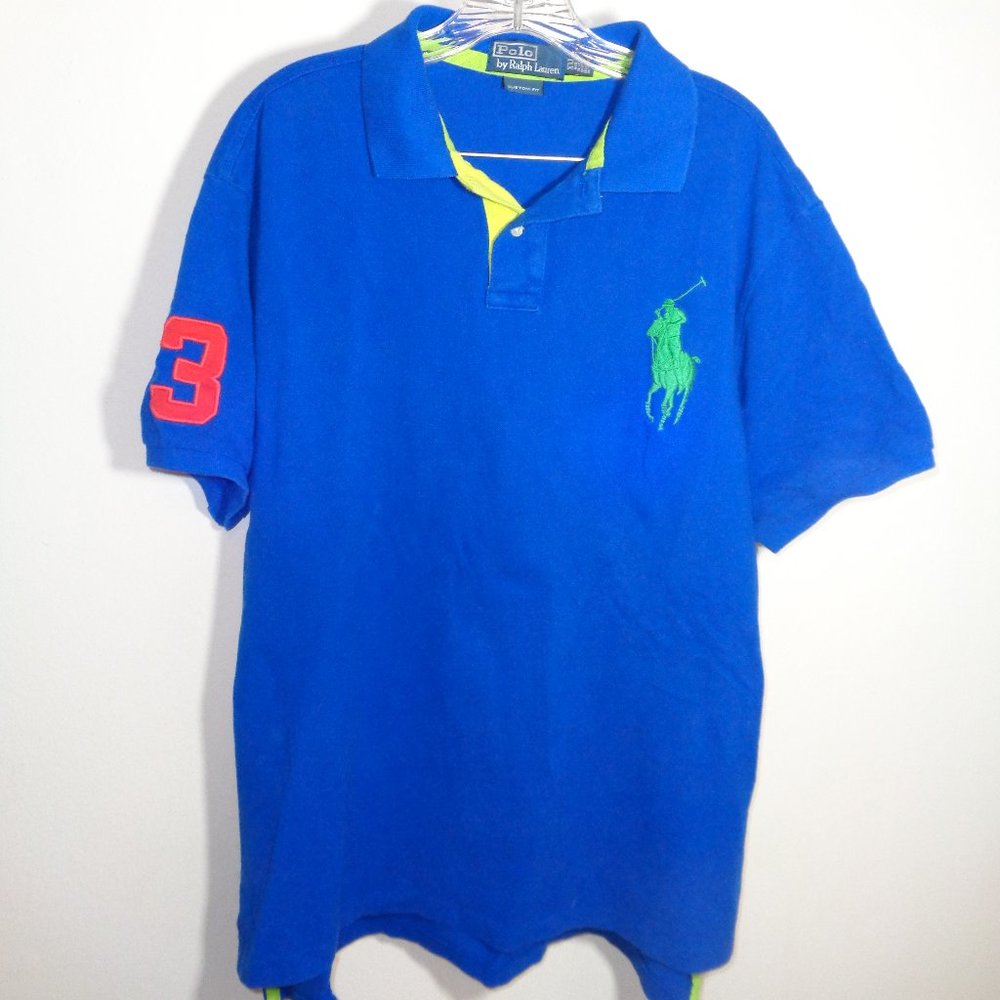 Ralph Lauren Blue Polo Shirt Green Pony See Pics